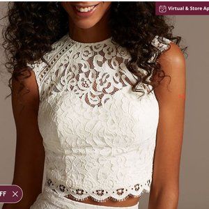 David's Bridal Button Back Lace Cap Sleeve Wedding